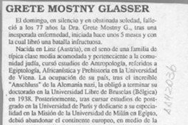 Grete Mostny Glasser  [artículo] Gonzalo Ampuero Brito.