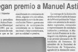 Entregan premio a Manuel Astica  [artículo] Guillermo Jofré.