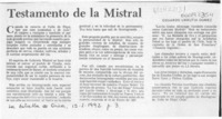 Testamento de la Mistral  [artículo] Eduardo Urrutia Gómez.