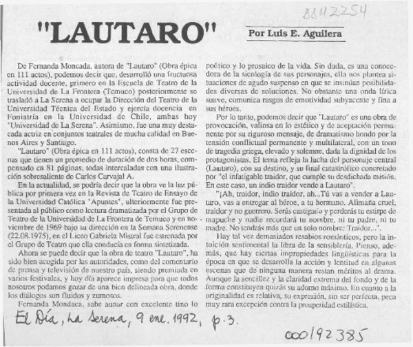 "Lautaro"  [artículo] Luis E. Aguilera.
