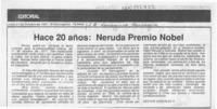 Hace 20 años, Neruda Premio Nobel  [artículo] Héctor González V.