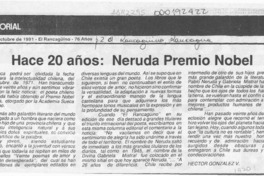 Hace 20 años, Neruda Premio Nobel  [artículo] Héctor González V.