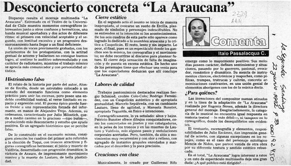 Desconcierto concreta "La Araucana"  [artículo] Italo Passalacqua C.