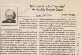 Aproximación a los "mensajes" de Homidio Orlando Opazo  [artículo] Adriano Améstica.