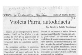 Violeta Parra, autodidacta  [artículo] Rigoberto Rubilar Domínguez.