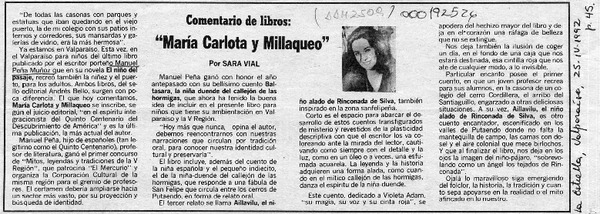 "María Carlota y Millaqueo"  [artículo] Sara Vial.