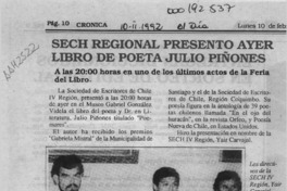 Sech regional presentó ayer libro de poeta Julio Piñones  [artículo].