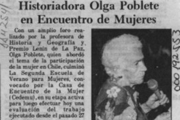 Historiadora Olga Poblete en Encuentro de Mujeres