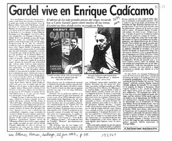 Gardel vive en Enrique Cadícamo  [artículo] Raúl Hernán Leppé.