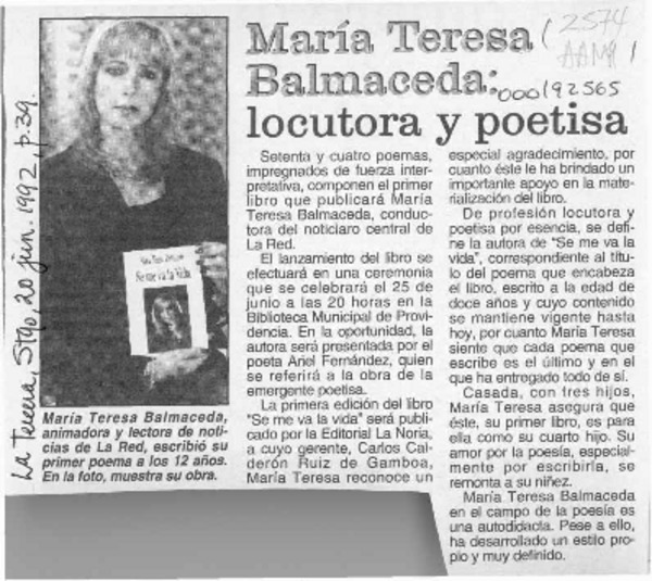María Teresa Balmaceda, locutora y poetisa  [artículo].