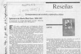 Epistolario de Alberto Blest Gana  [artículo] Juan de Dios Rodríguez.