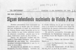 Siguen defendiendo nacimiento de Violeta Parra  [artículo] Remberto Fuentes Venegas.