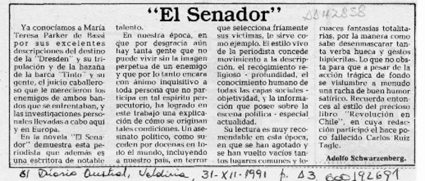 "El senador"  [artículo] Adolfo Schwarzenberg.