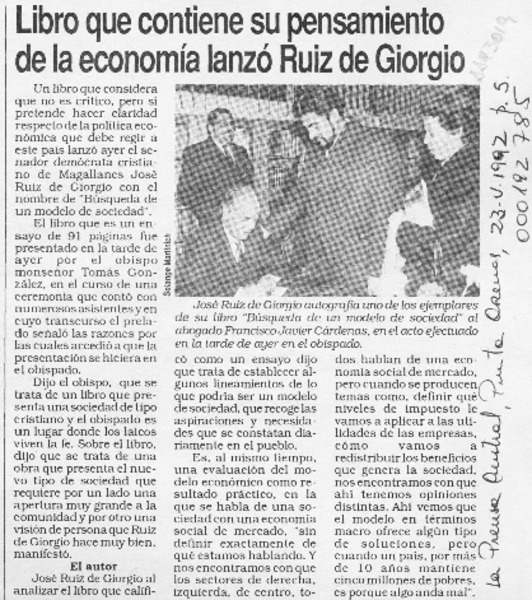 Libro que contiene su pensamiento de la economía lanzó Ruiz de Giorgio  [artículo].