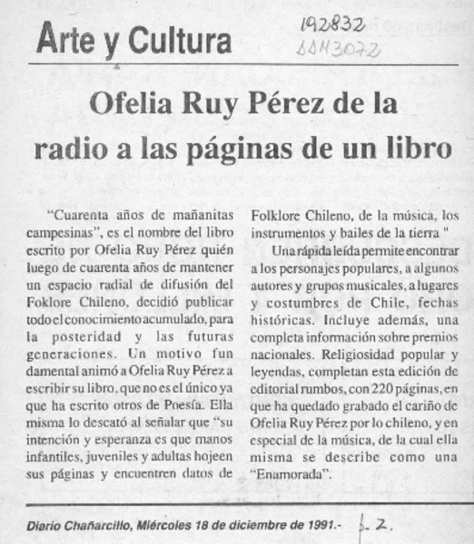 Ofelia Ruy Pérez de la radio a las páginas de un libro  [artículo].