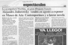 Alejandro Jodorowsky vendrá en agosto a exponer en Museo Contemporáneo y a lanzar novela  [artículo].