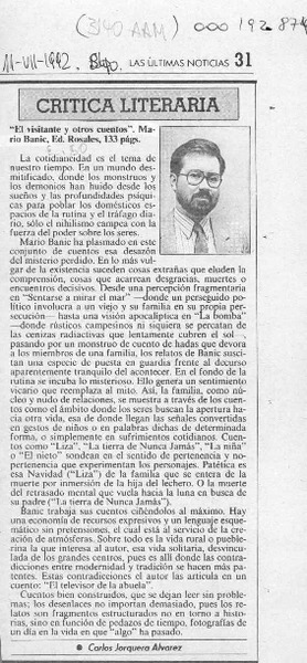 "El visitante y otros cuentos"  [artículo] Carlos Jorquera Alvarez.