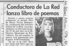 Conductora de La Red lanza libro de poemas  [artículo].