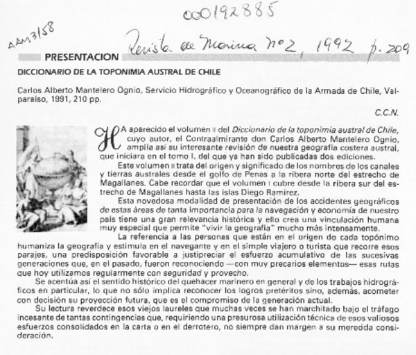 Diccionario de la toponimia austral de Chile  [artículo] C. C. N.