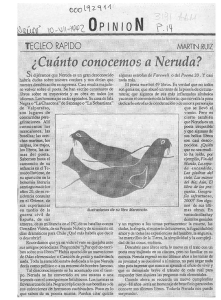 Cuánto conocemos a Neruda?  [artículo] Martín Ruiz.
