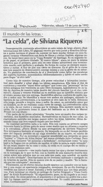 "La celda", de Silviana Riqueros  [artículo] Carlos León Pezoa.