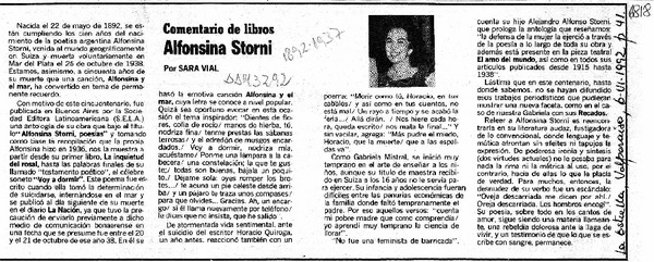 Alfonsina Storni  [artículo] Sara Vial.