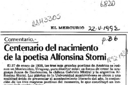 Centenario del nacimiento de la poetisa Alfonsina Storni  [artículo] Alfonso Larrahona Kästen.