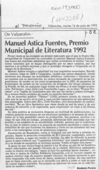 Manuel Astica Fuentes, Premio Municipal de Literatura 1992  [artículo] Modesto Parera.