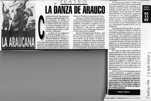 La danza de Arauco  [artículo] Diego Arizta.