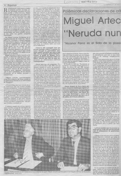 Miguel Arteche en Arica "Neruda nunca trabajó"  [artículo] Carlos Amador Marchant.