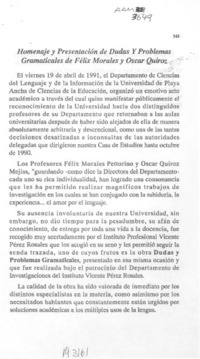 Homenaje y presentación de Dudas y problemas gramaticales de Félix Morales y Oscar Quiroz