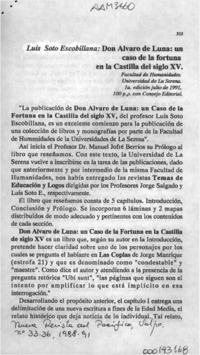 Luis Soto Escobillana, "Don Alvaro de Luna, un caso de la fortuna en la Castilla del siglo XV"  [artículo] S. Liliana Vera Urarte.
