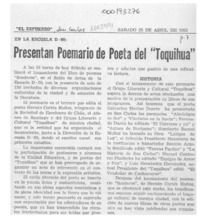 Presentan poemario de poeta del "Toquihua"  [artículo].