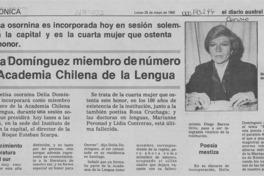 Delia Domínguez miembro de número de Academia Chilena de la Lengua  [artículo].