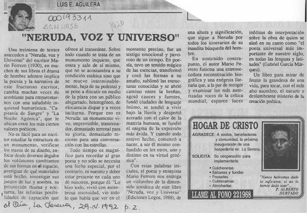 "Neruda, voz y universo"  [artículo]Luis E. Aguilera.