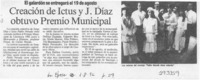 Creación de Ictus y J. Díaz obtuvo Premio municipal  [artículo].