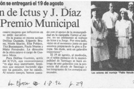Creación de Ictus y J. Díaz obtuvo Premio municipal  [artículo].