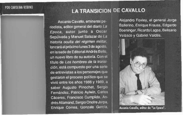 La transición de Cavallo  [artículo] Carolina Robino.