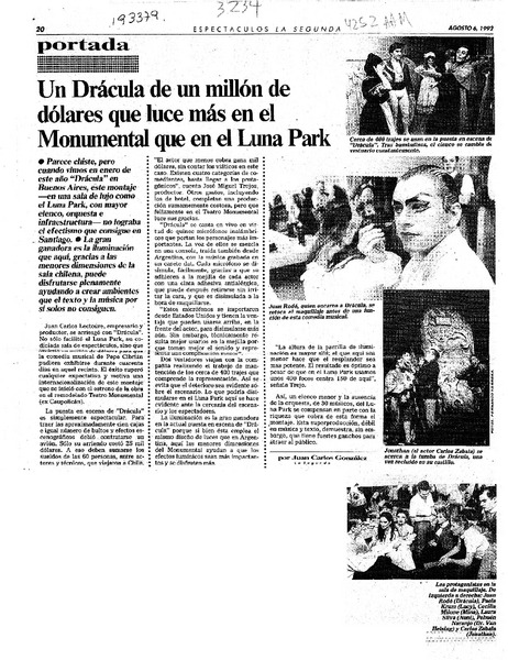 Un Drácula de un millón de dólares que luce más en Monumental que en el Luna Park  [artículo] Juan Carlos González.