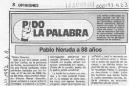 Pablo Neruda a 88 años  [artículo] Juan Meza Sepúlveda.