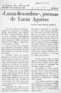 "Lanza de sombra", poemas de Lucía Aguirre.
