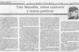 Talo Mansilla, niños cantores y textos poéticos  [artículo] Marino Muñoz Lagos.