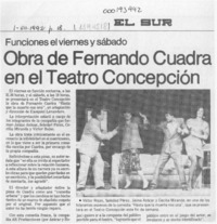 Obra de Fernando Cuadra en el teatro Concepción  [artículo].