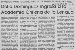 Delia Domínguez ingresa a la Academia Chilena de la Lengua  [artículo].