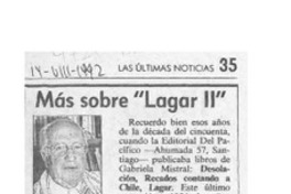 Más sobre "Lagar II"  [artículo] Hugo Montes Brunet.