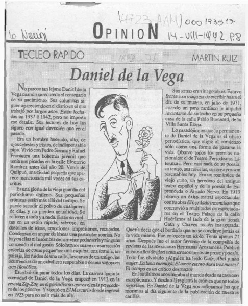 Daniel de la Vega  [artículo] Martín Ruiz.