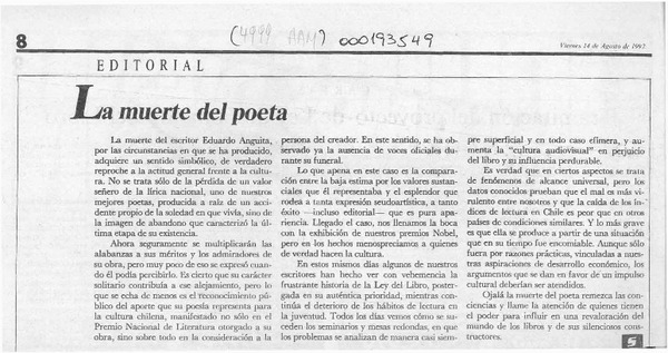 La Muerte del poeta  [artículo].