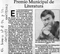 Premio Municipal de literatura  [artículo].
