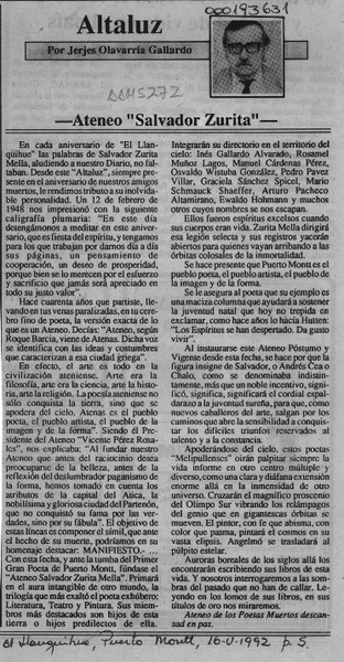Ateneo "Salvador Zurita"  [artículo] Jerjes Olavarría Gallardo.