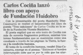 Carlos Cociña lanzó libro con apoyo de Fundación Huidobro  [artículo].